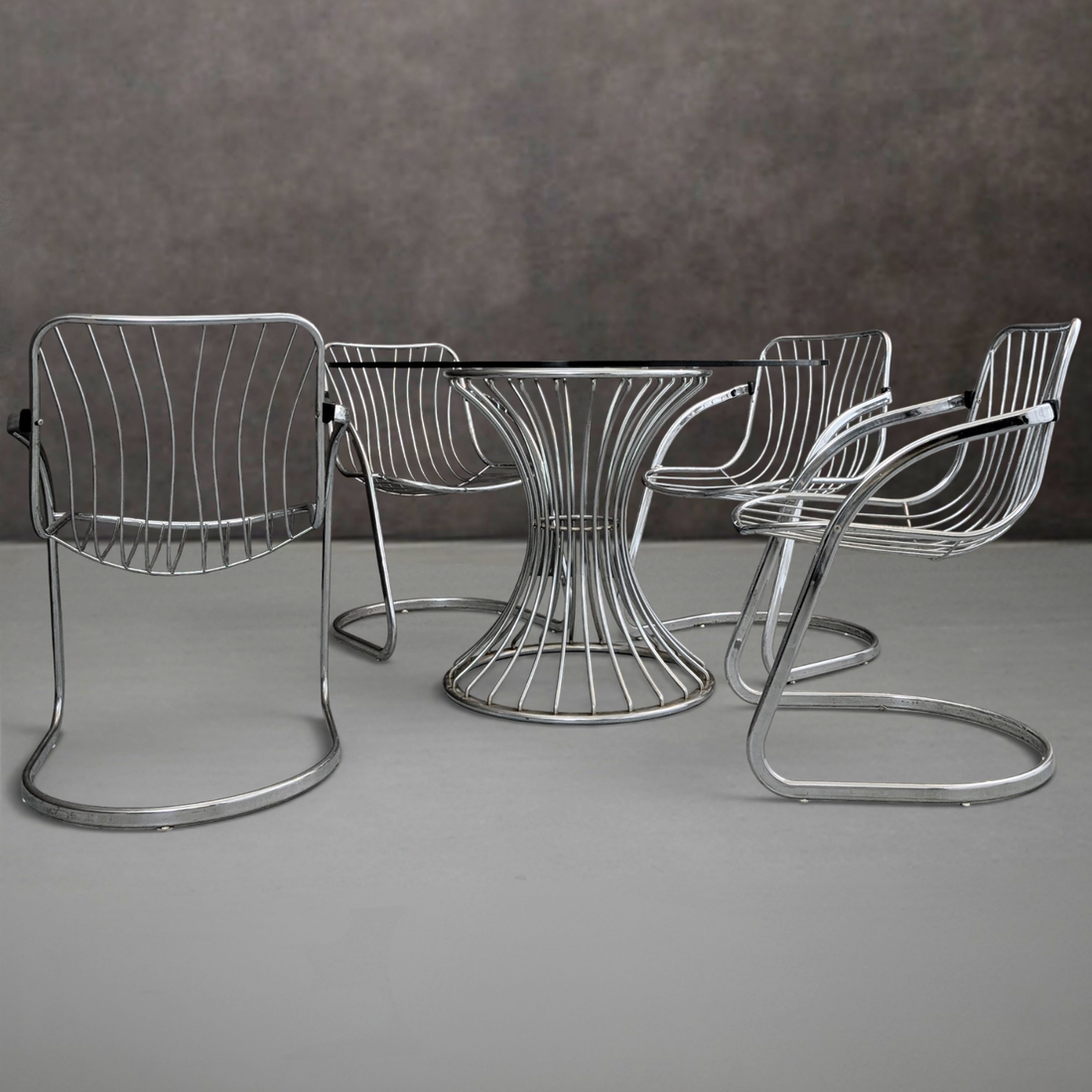 Italian 1970s Dining Table by Gastone Rinaldi for RIMA with Four Chairs