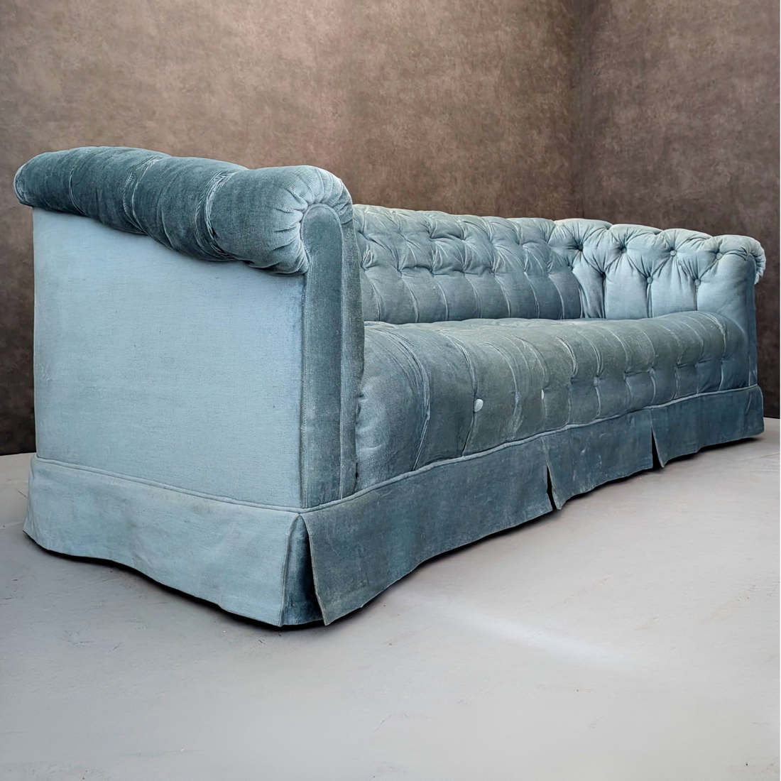 Antique Chesterfield Sofa in Blue Crushed Velvet