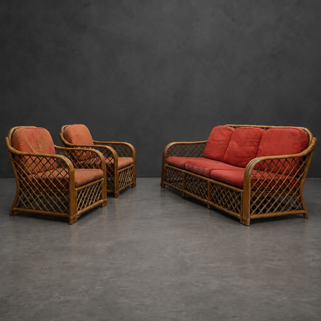 Vintage Three Piece Lattice Cane Lounge Suite
