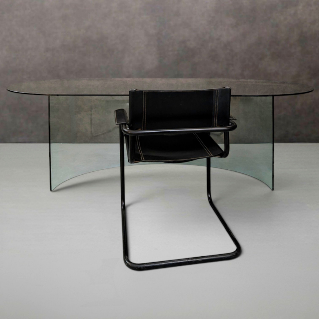 FIAM Italy Smoked Glass Desk or Dining Table Circa 1980