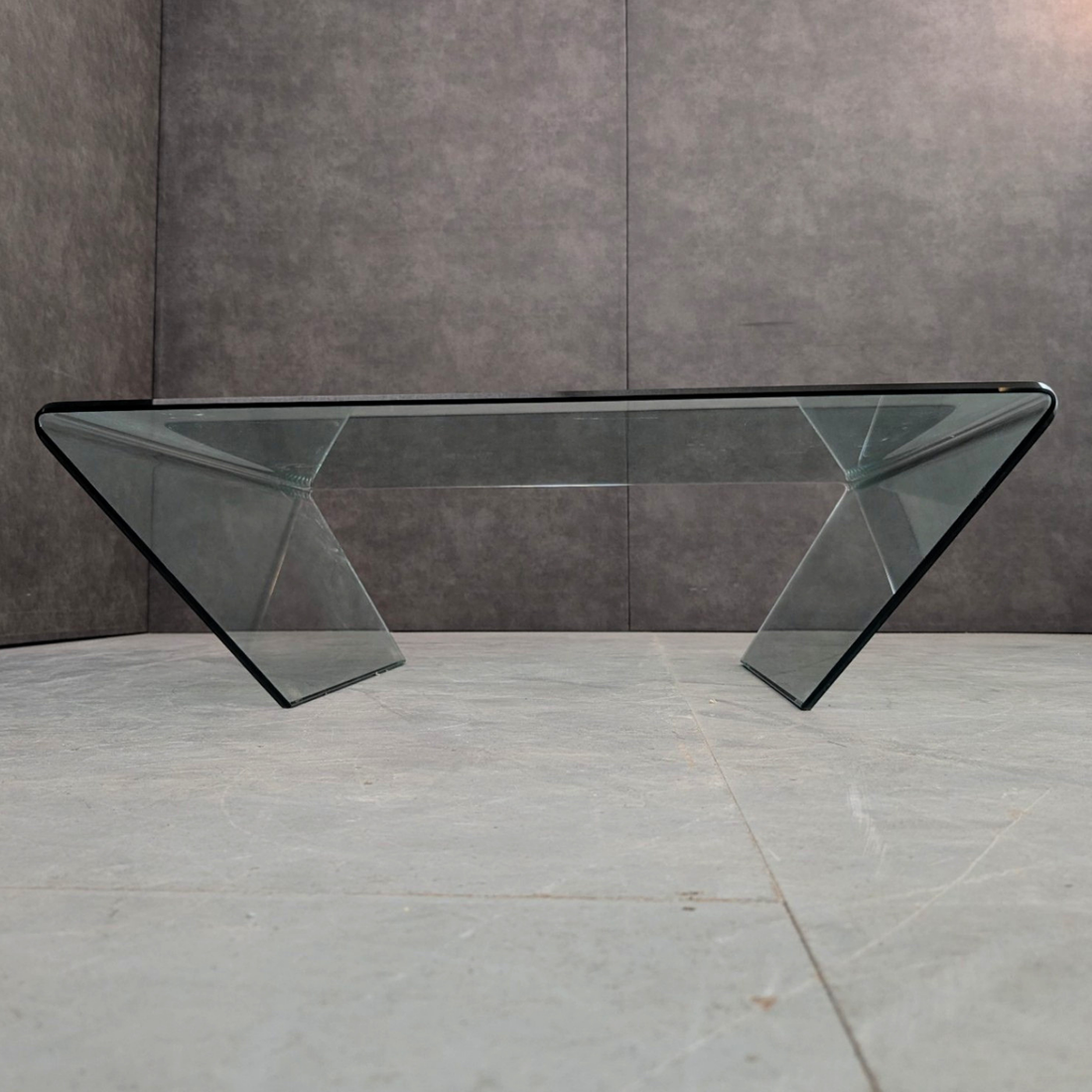 Italian 1980s Curved Glass Coffee Table