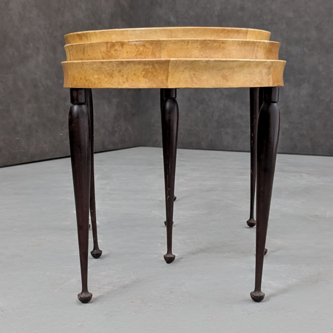 Nest of Three Italian Goatskin and Glass Nesting Tables in the Manner of Aldo Tura Circa 1950s