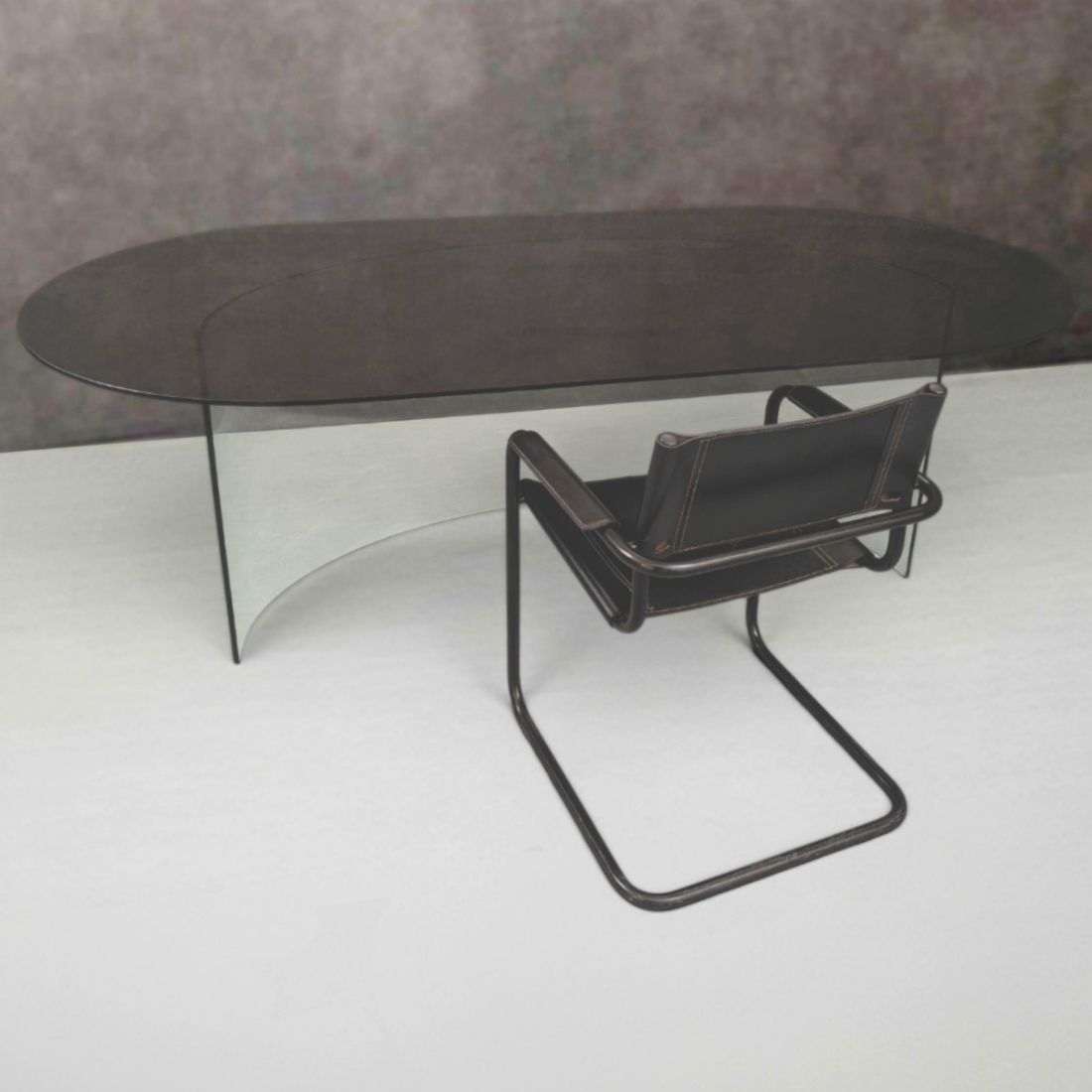 FIAM Italy Smoked Glass Desk or Dining Table Circa 1980