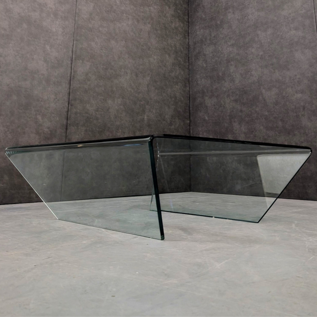 Italian 1980s Curved Glass Coffee Table