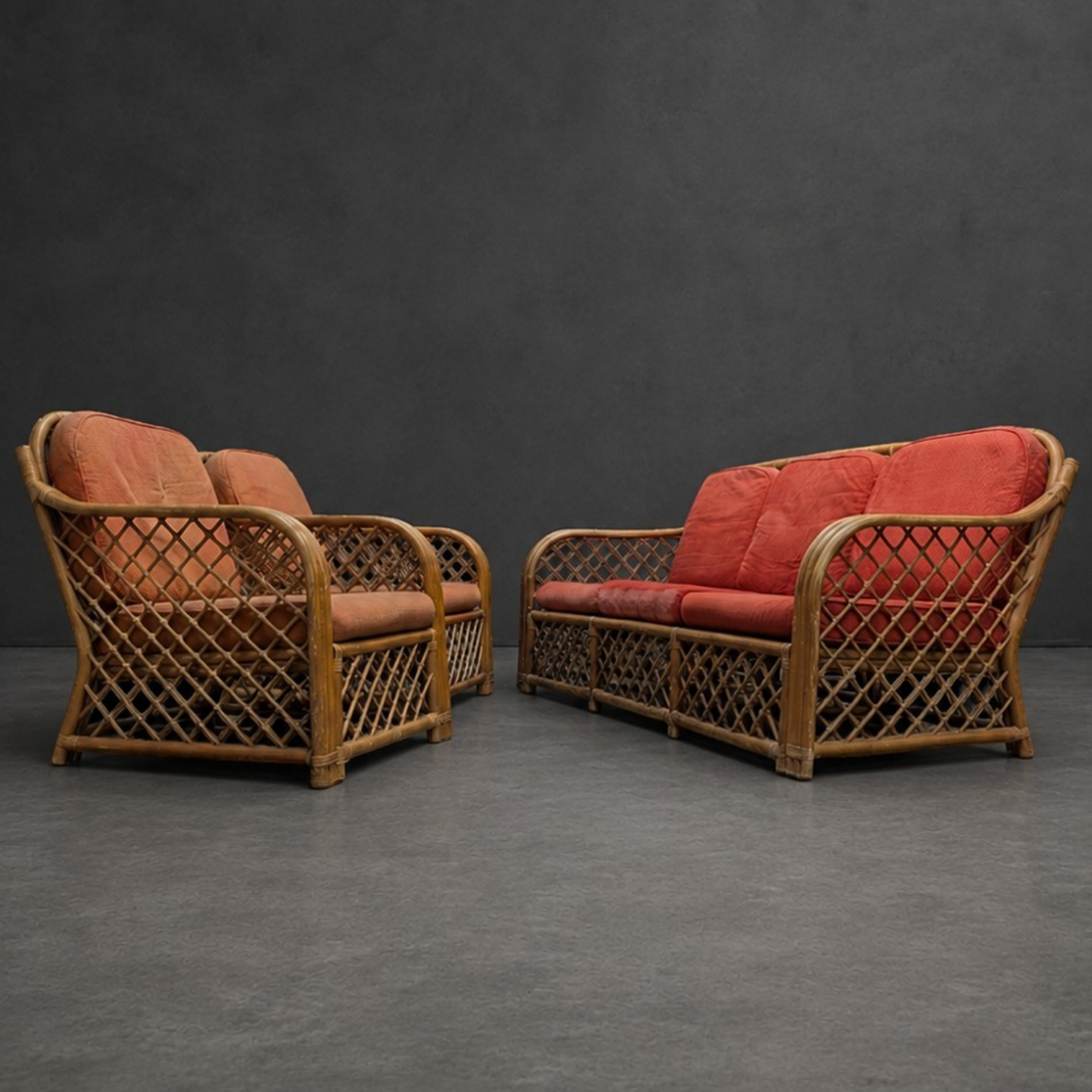 Vintage Three Piece Lattice Cane Lounge Suite