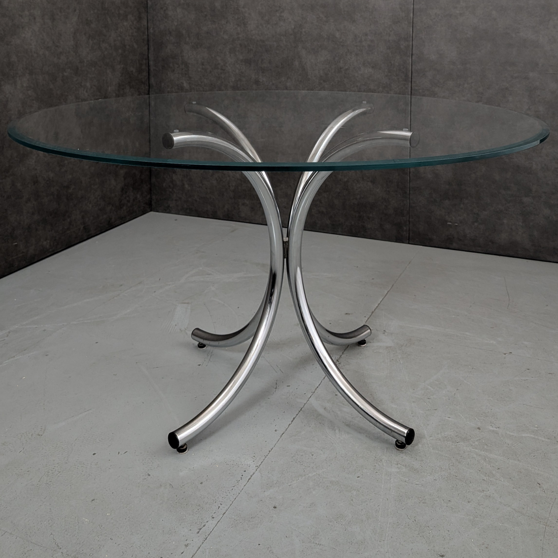 1970s European Modernist Chrome and Glass Dining Table