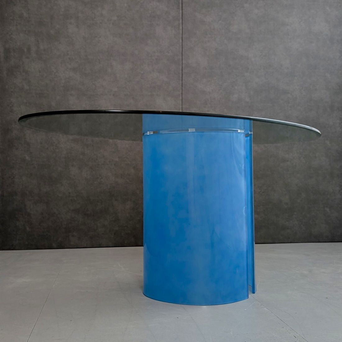 Italian Modernist Frosted Blue Glass Oval Dining Table