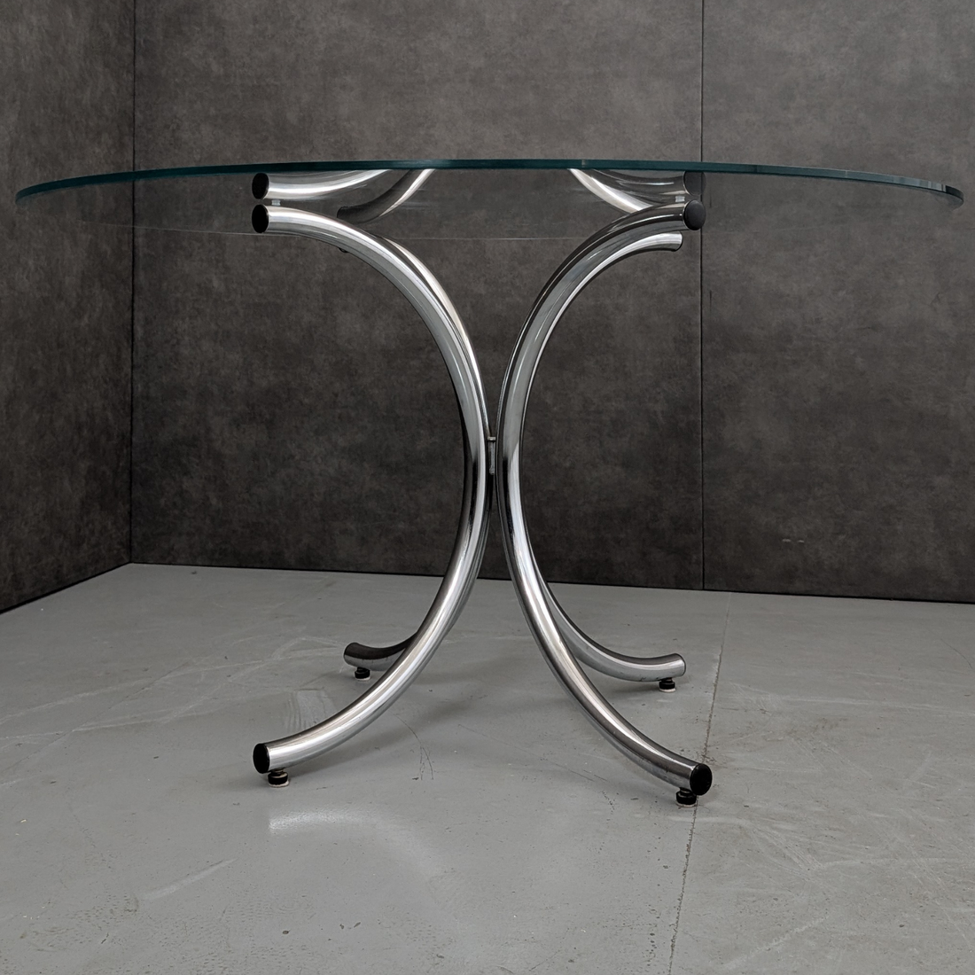 1970s European Modernist Chrome and Glass Dining Table