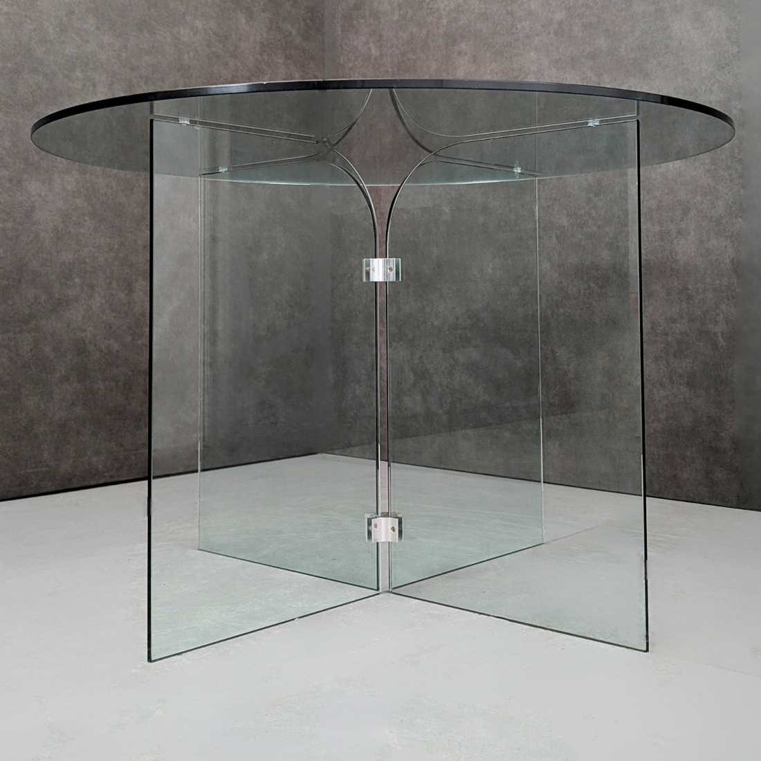 Vintage Minimalist Leon Rosen Style Architectural Glass Dining Table