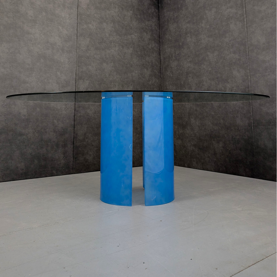 Italian Modernist Frosted Blue Glass Oval Dining Table
