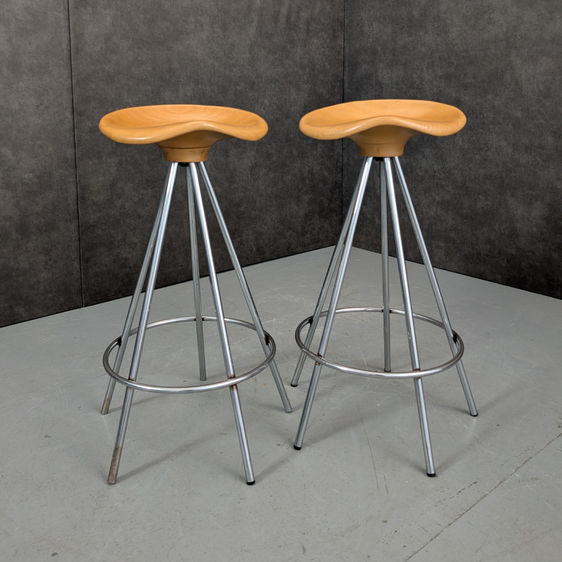 1990s Jamaica Bar Stools Beech and Chrome by Pepe Cortés