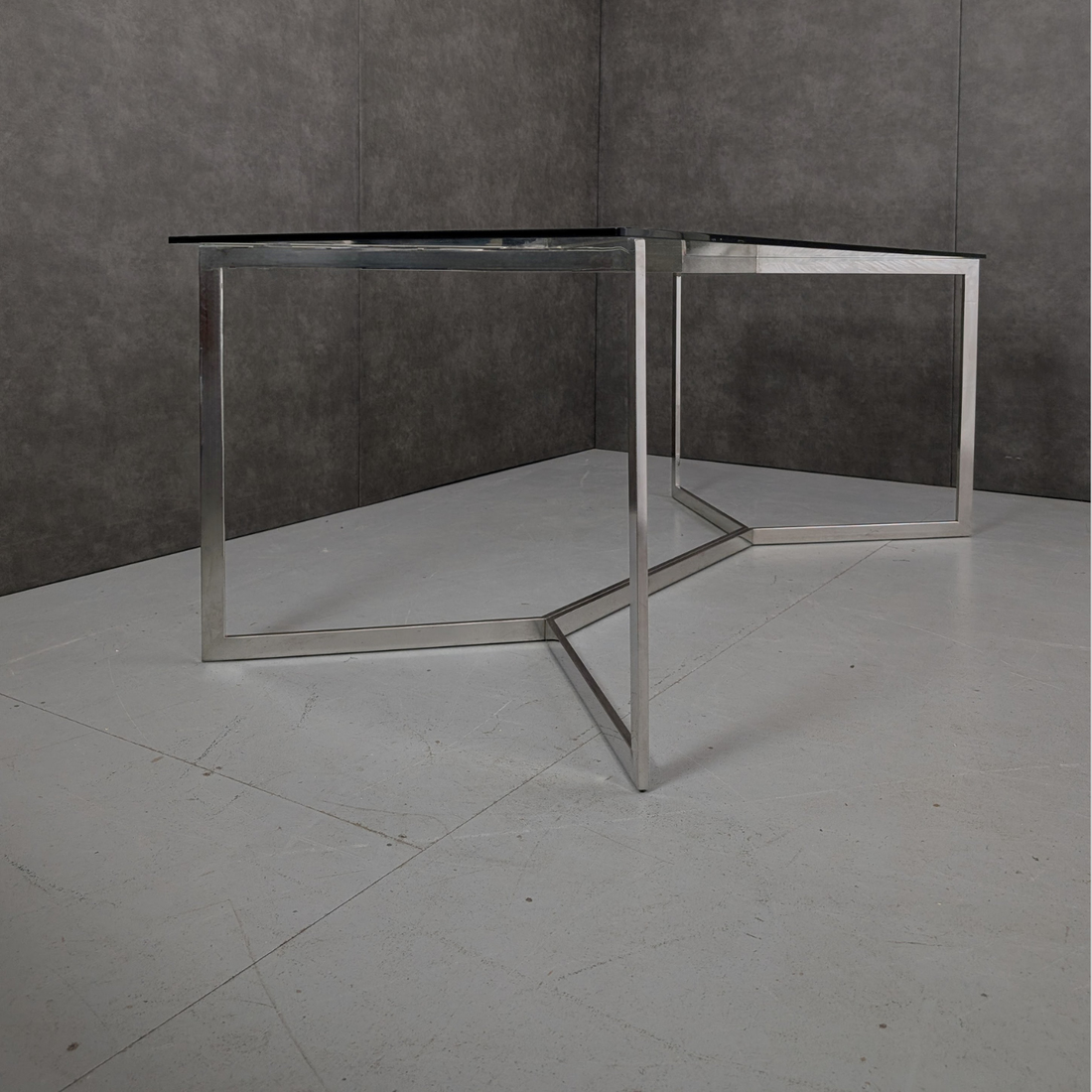 Chrome and Glass Dining Table In the Style of Paul Legeard France, Circa 1970s