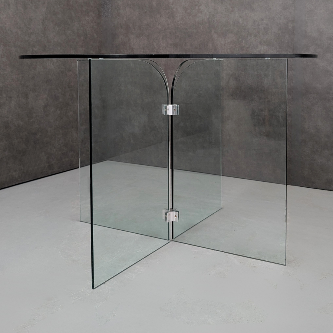 Vintage Minimalist Leon Rosen Style Architectural Glass Dining Table