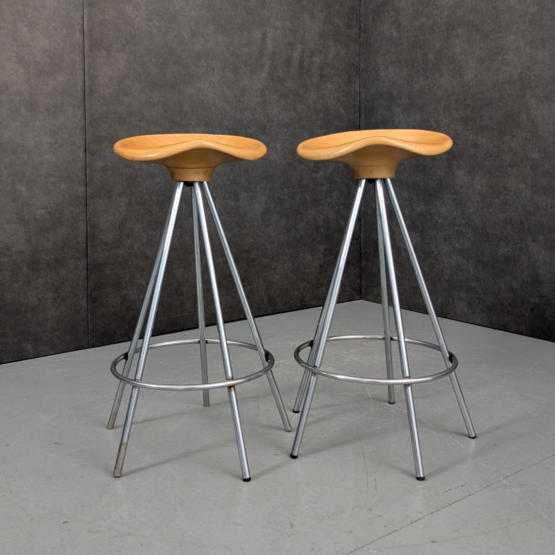 1990s Jamaica Bar Stools Beech and Chrome by Pepe Cortés