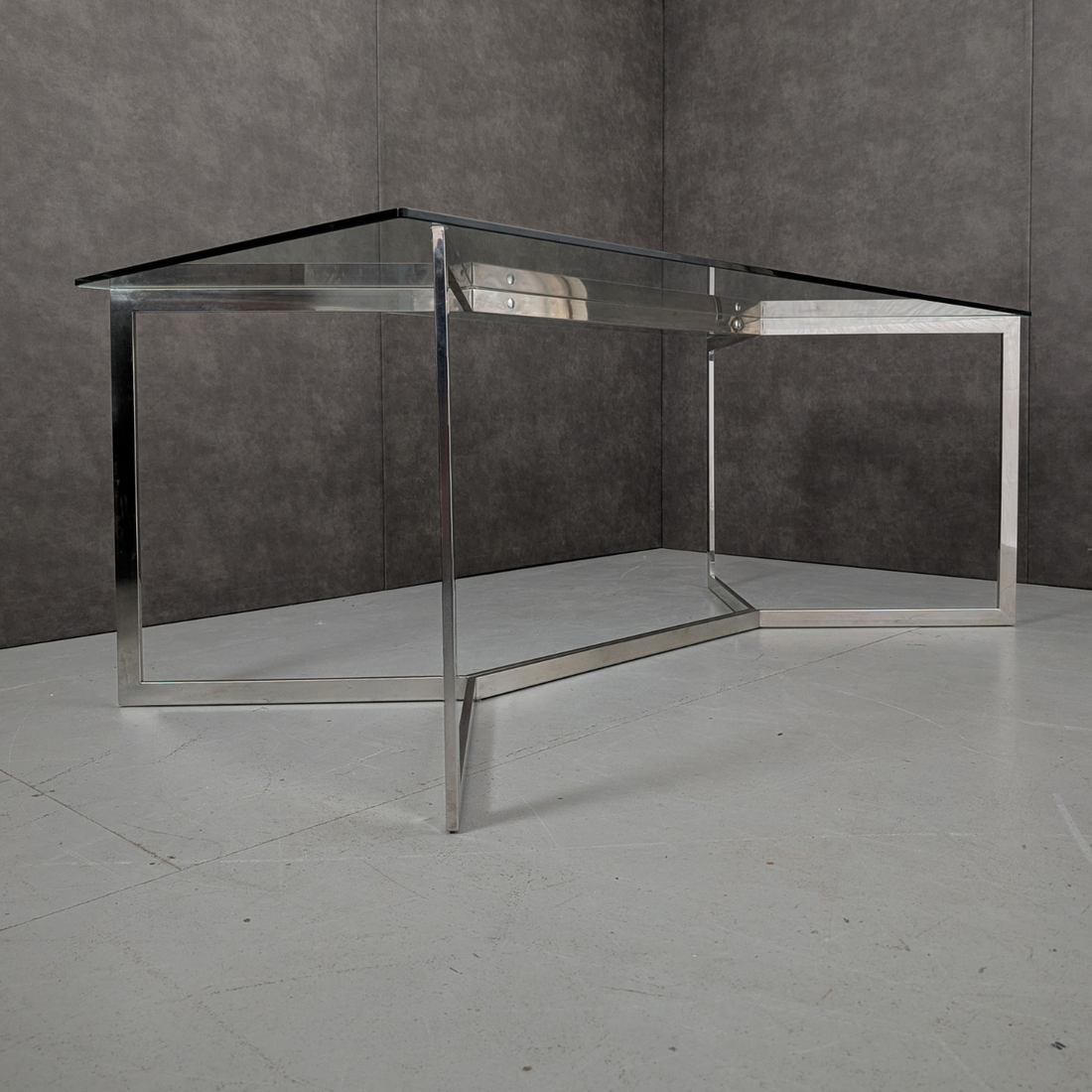 Chrome and Glass Dining Table In the Style of Paul Legeard France, Circa 1970s