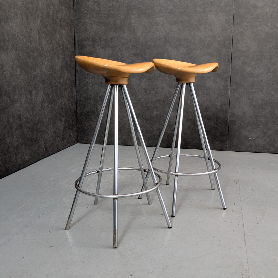 1990s Jamaica Bar Stools Beech and Chrome by Pepe Cortés