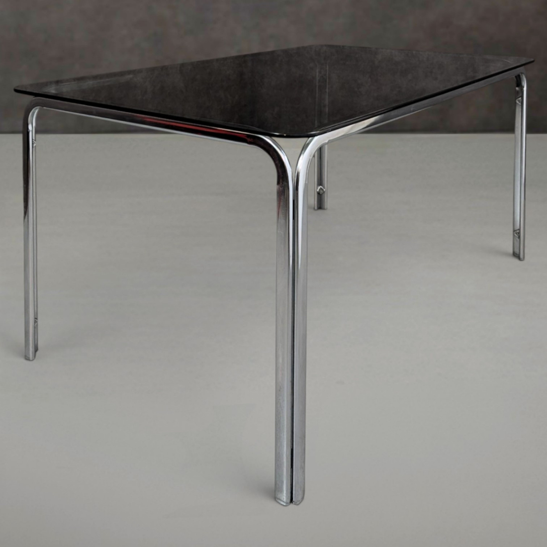 Gastone Rinaldi Style Chrome and Smoked Glass Dining Table Circa 1970s