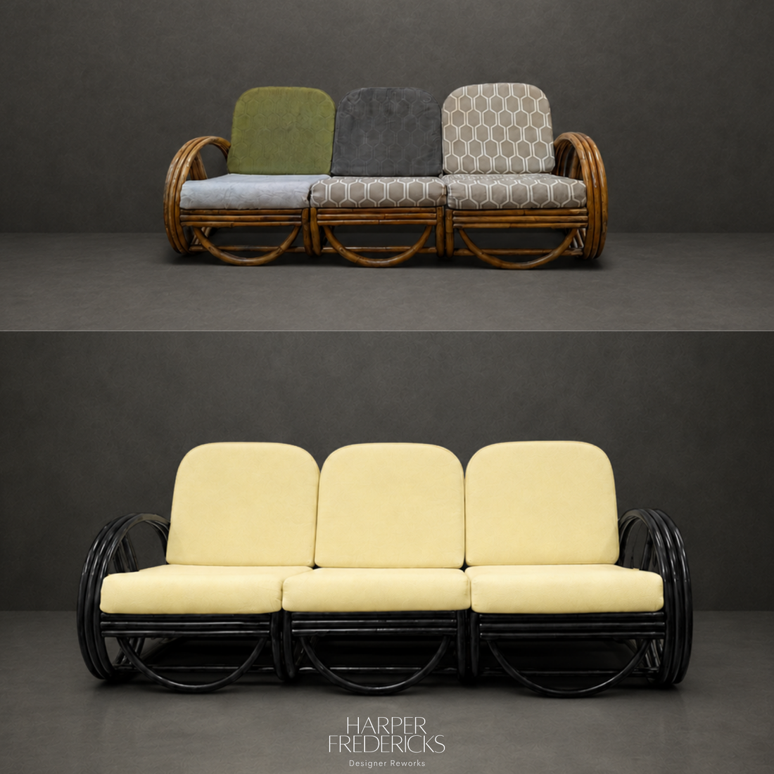 Three Seat Pretzel Cane Lounge Circa 1945