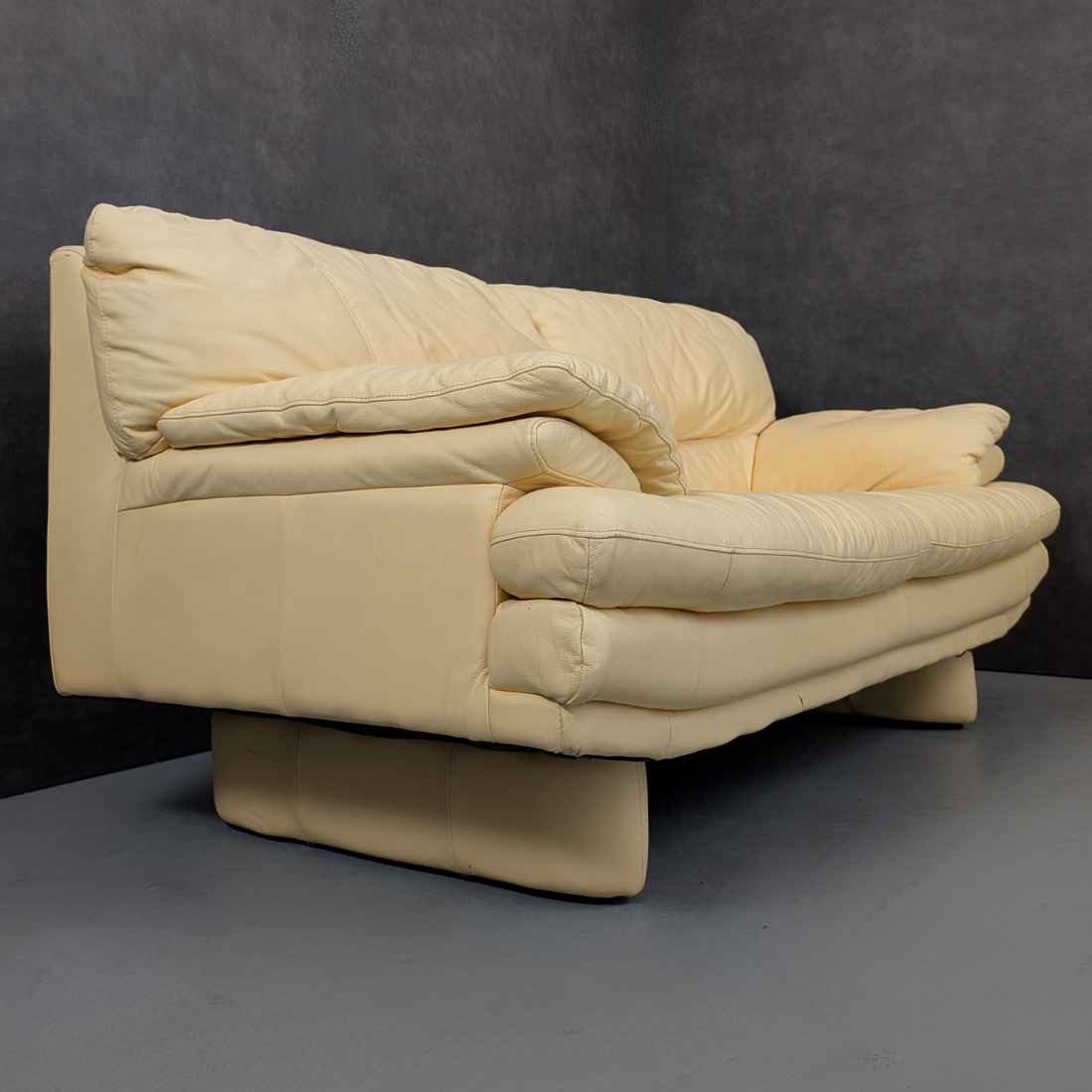 Italian Buttercream Leather Sofa c.1990