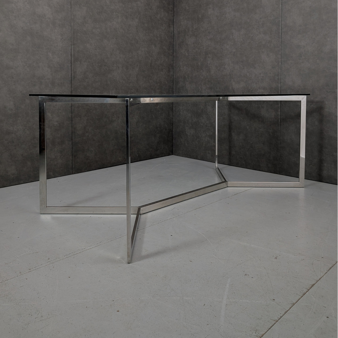Chrome and Glass Dining Table In the Style of Paul Legeard France, Circa 1970s
