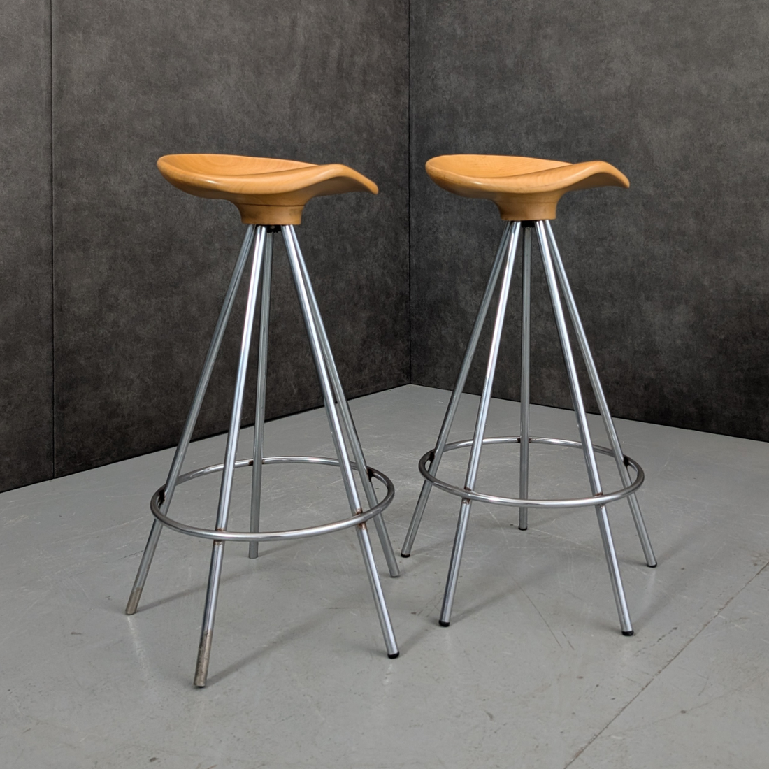 1990s Jamaica Bar Stools Beech and Chrome by Pepe Cortés