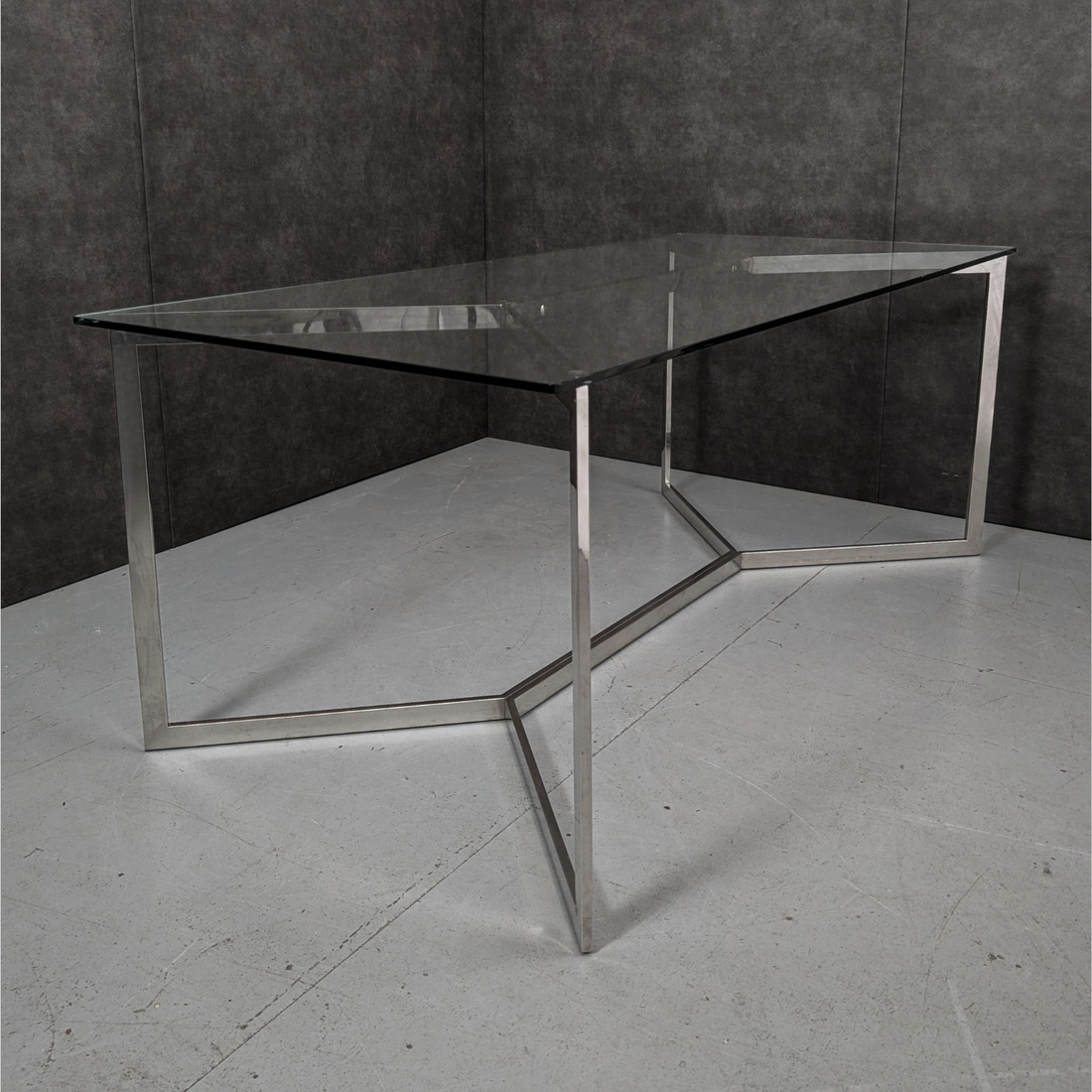 Chrome and Glass Dining Table In the Style of Paul Legeard France, Circa 1970s