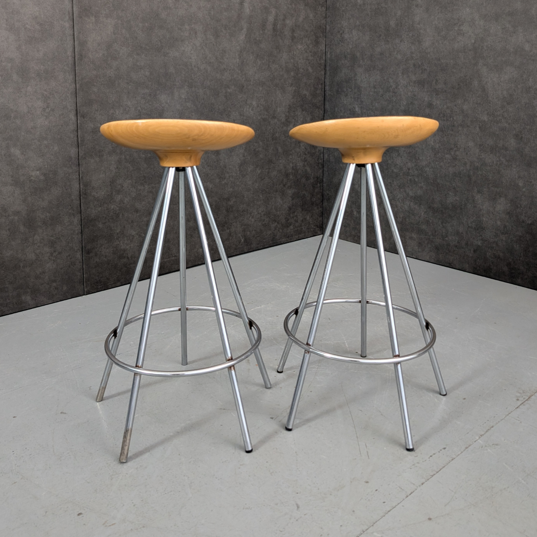 1990s Jamaica Bar Stools Beech and Chrome by Pepe Cortés