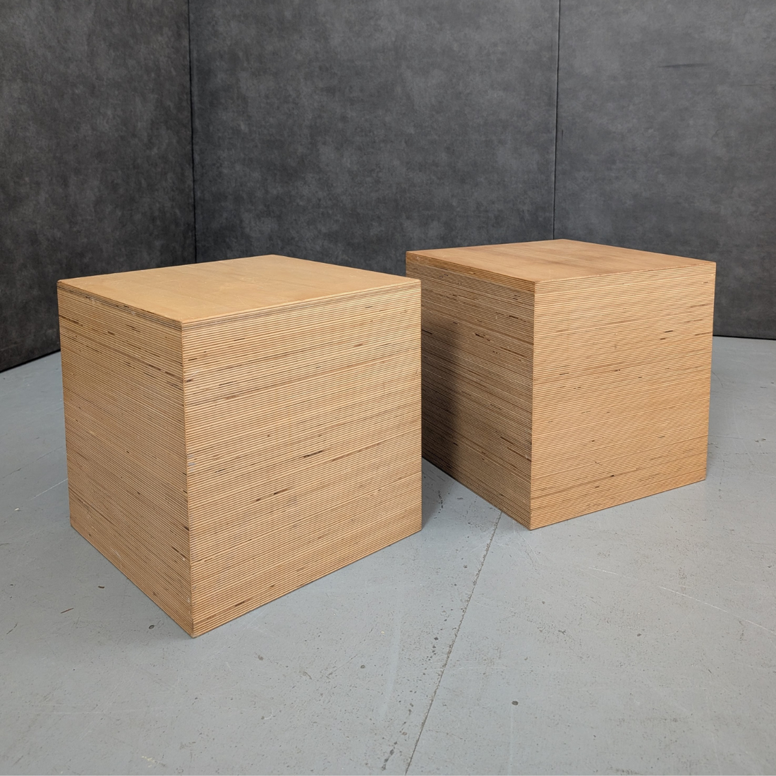 Laminated Plywood Cube Pedestals Circa 1970s to 1980s Exposed Edge Ply Construction Ex UTS