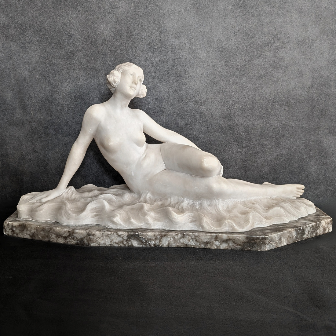 Odo Franceschi Reclining Figure Florence Circa 1920 Marble on Granite Base Signed