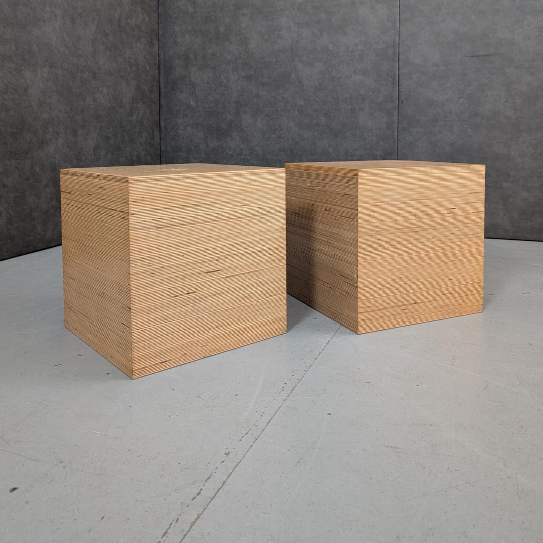 Laminated Plywood Cube Pedestals Circa 1970s to 1980s Exposed Edge Ply Construction Ex UTS