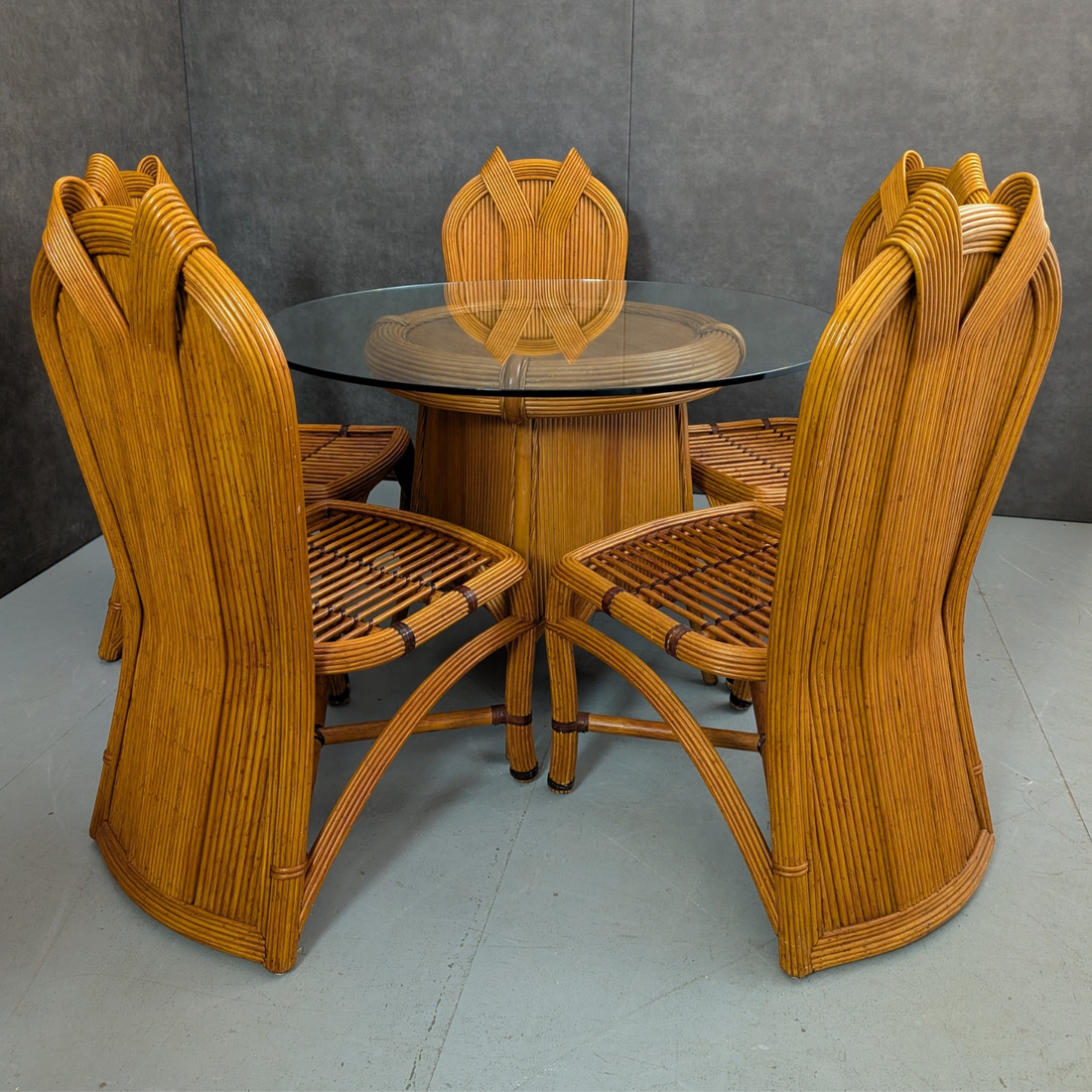 Pencil Reed Dining Table & 5 Chairs Circa 1980s Italian Origin