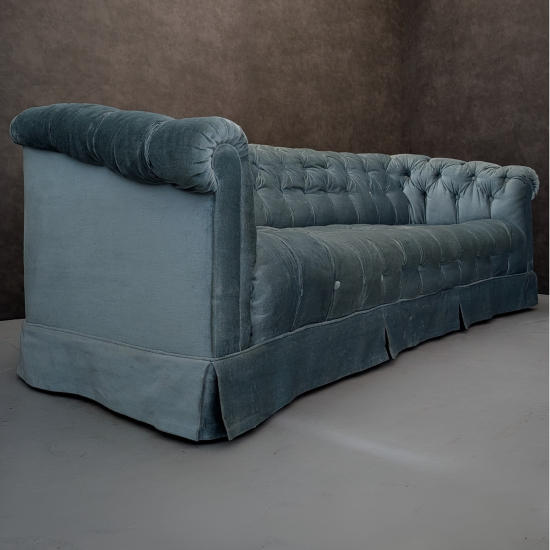 Antique Chesterfield Sofa in Blue Crushed Velvet