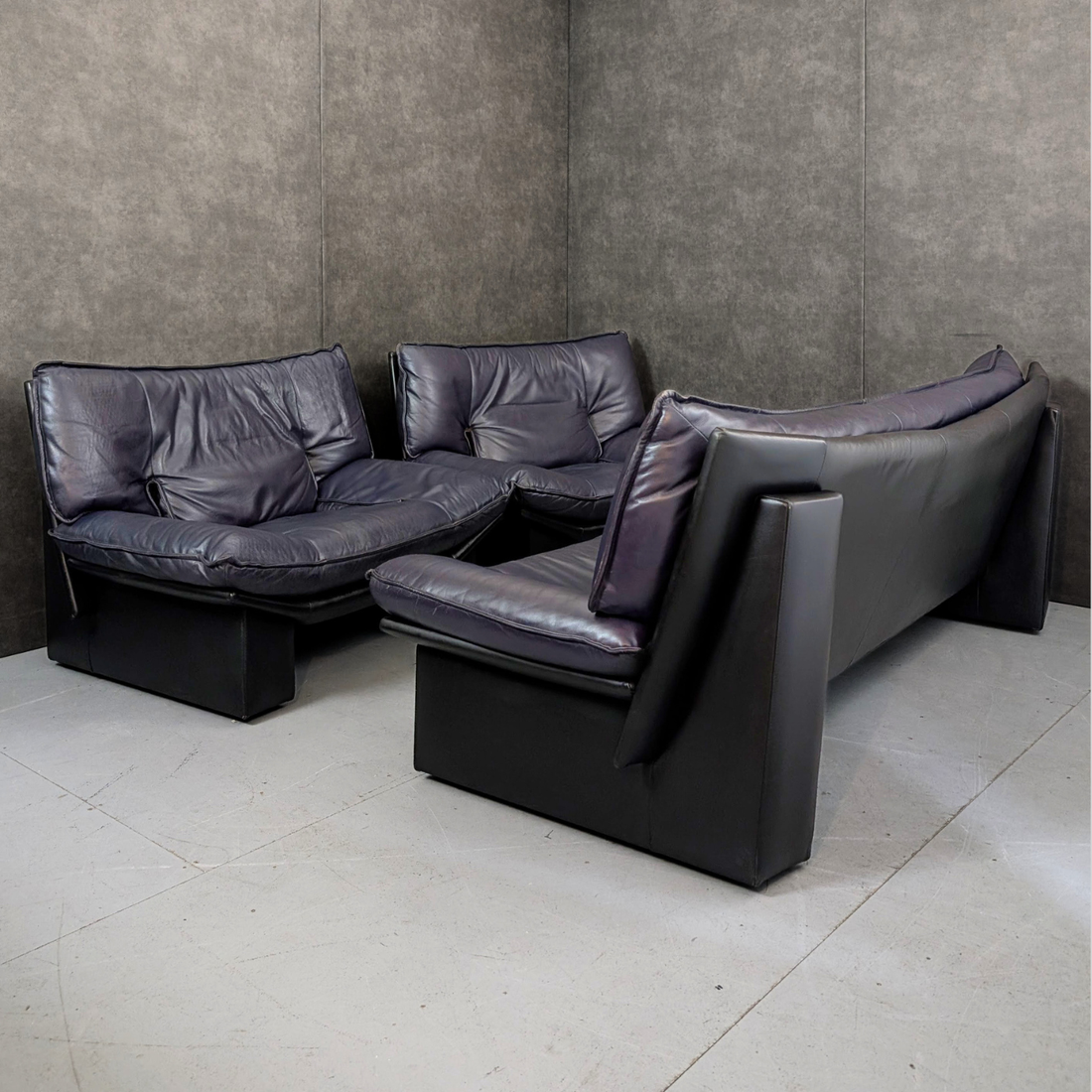 Nicoletti Salotti Ambassador Lounge Suite Italy, 1980s Aubergine Leather