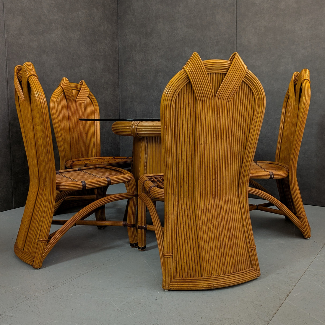 Pencil Reed Dining Table & 5 Chairs Circa 1980s Italian Origin