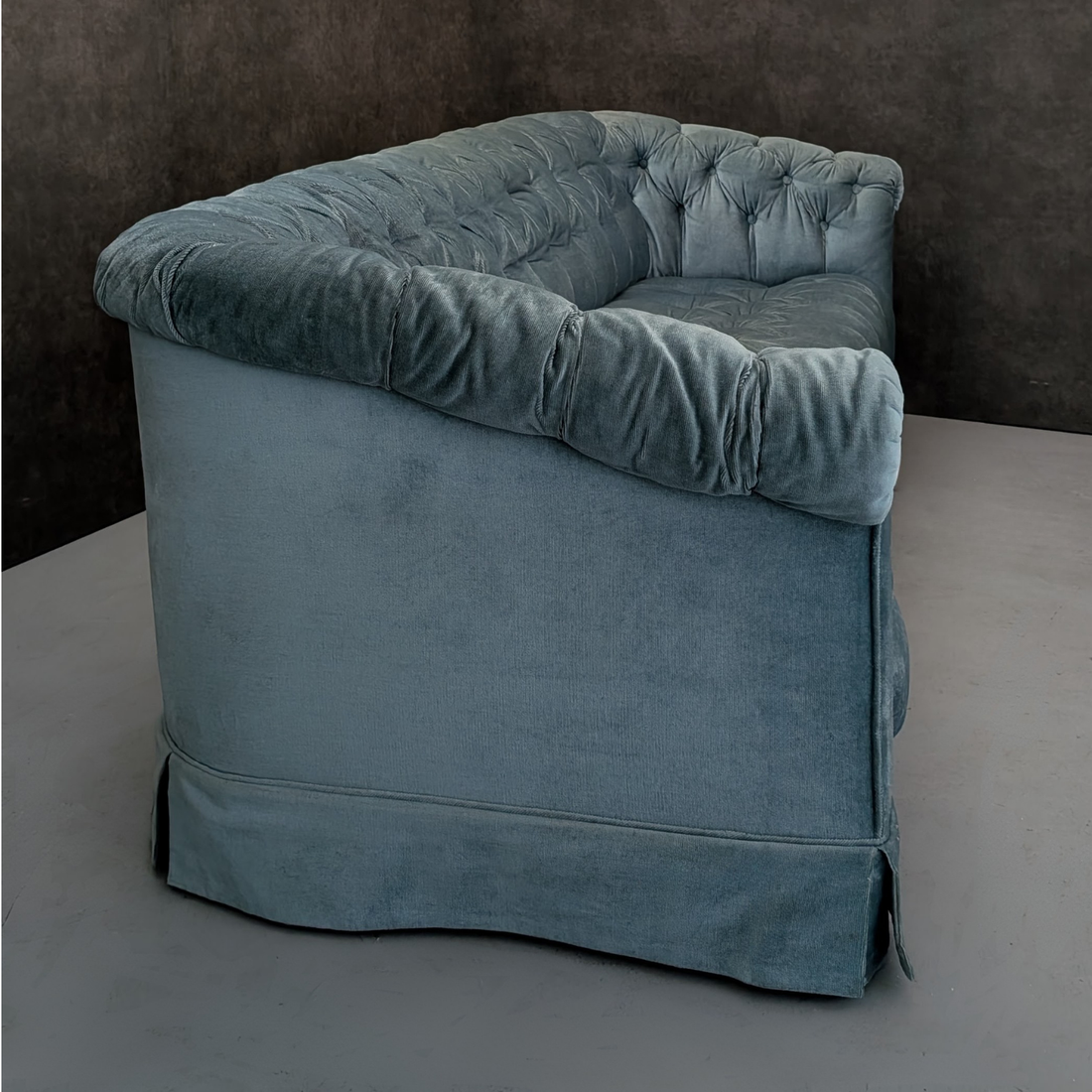 Antique Chesterfield Sofa in Blue Crushed Velvet