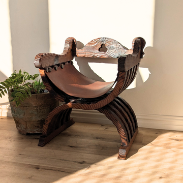 Italian Brutalist Chair | Mid Century Timber & Saddle Leather