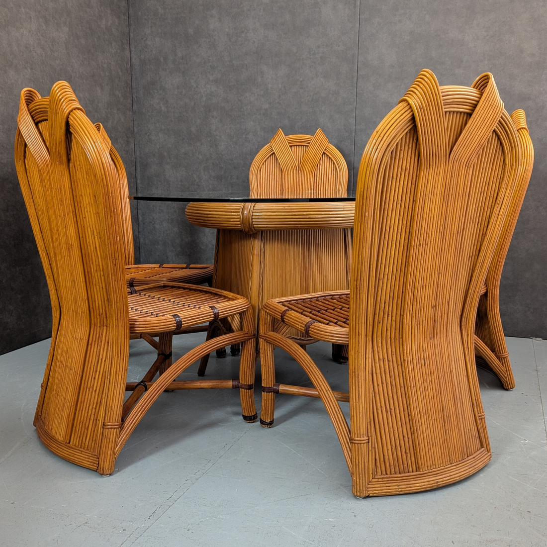 Pencil Reed Dining Table & 5 Chairs Circa 1980s Italian Origin