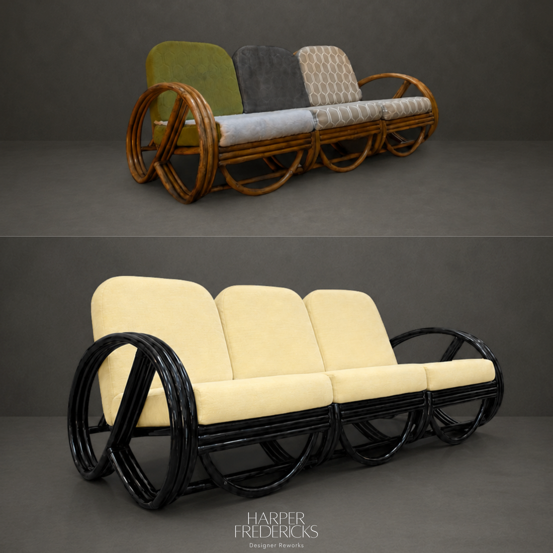 Three Seat Pretzel Cane Lounge Circa 1945