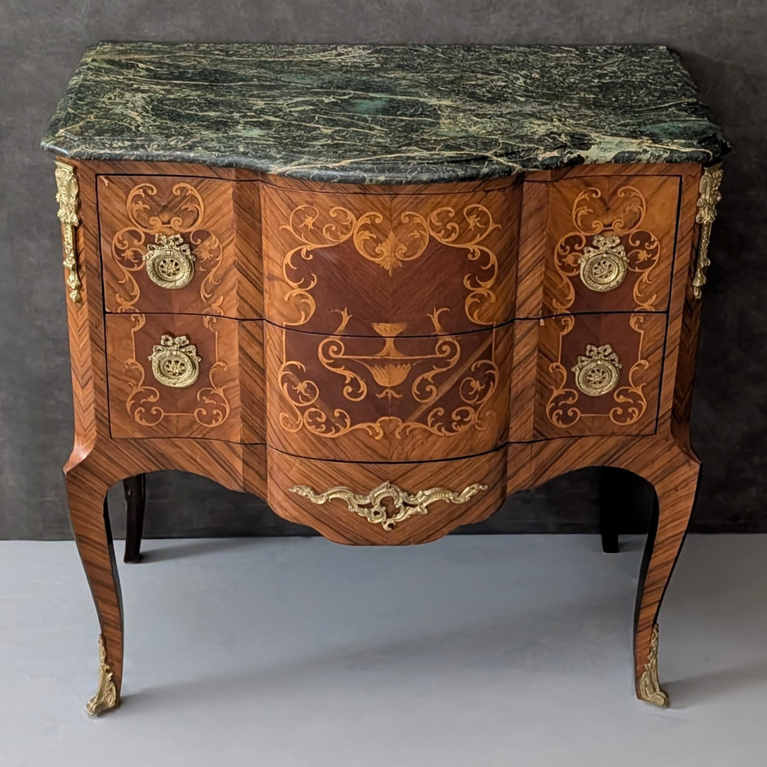 Circa 1930 French Louis XV Style Commode with Green Marble Top