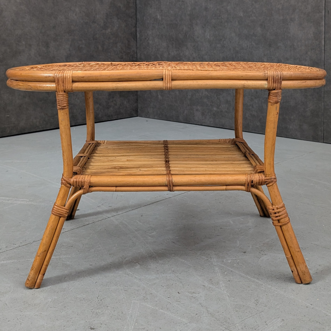 1970s Rattan and Cane Barrel Chair Suite with Matching Coffee Table