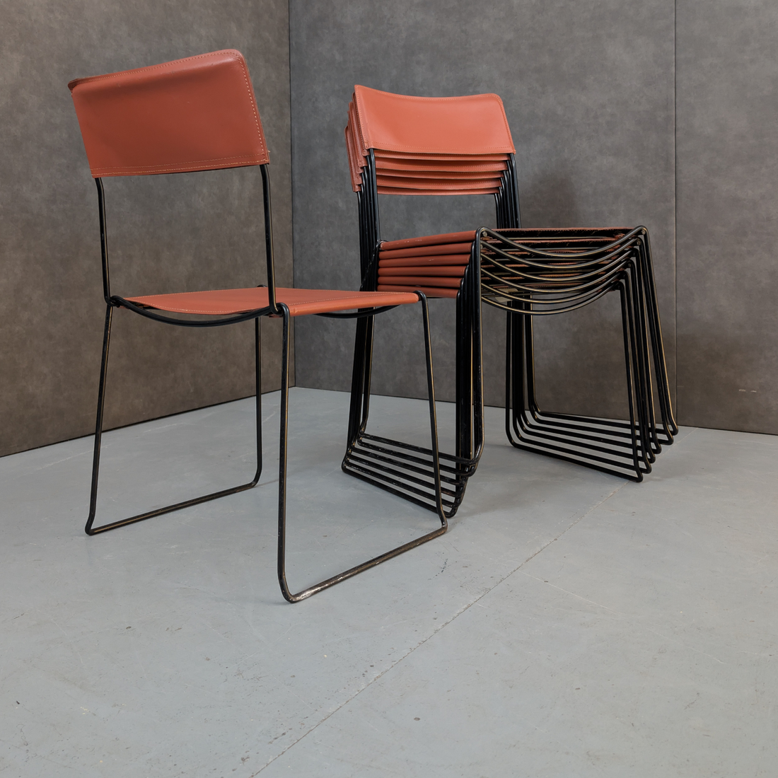 7 Giandomenico Belotti for Alias 1970s Leather and Steel Chairs