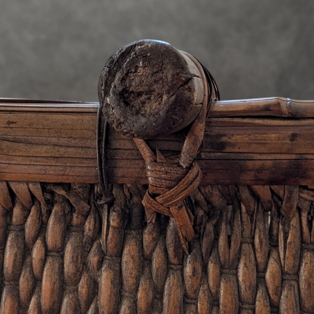 19th Century Chinese Rice Winnowing Basket with Timber Carrying Handle