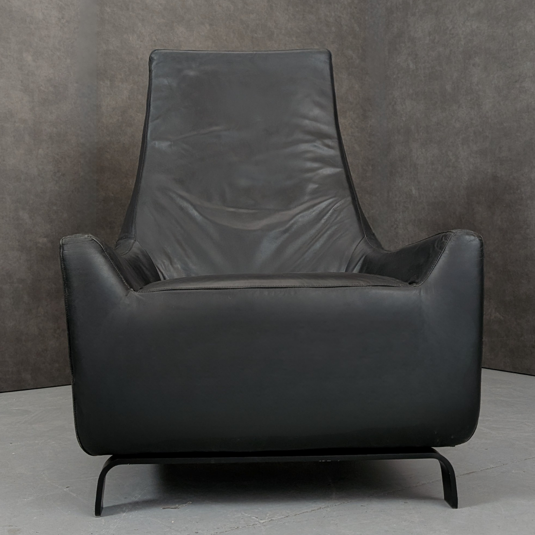 Vintage Black Leather High Back Lounge Chair