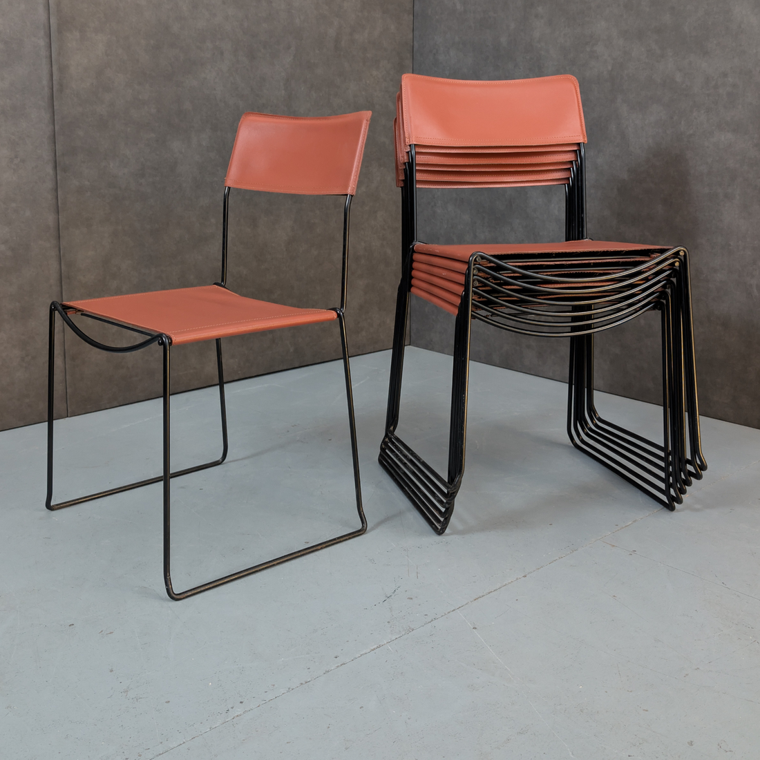 7 Giandomenico Belotti for Alias 1970s Leather and Steel Chairs