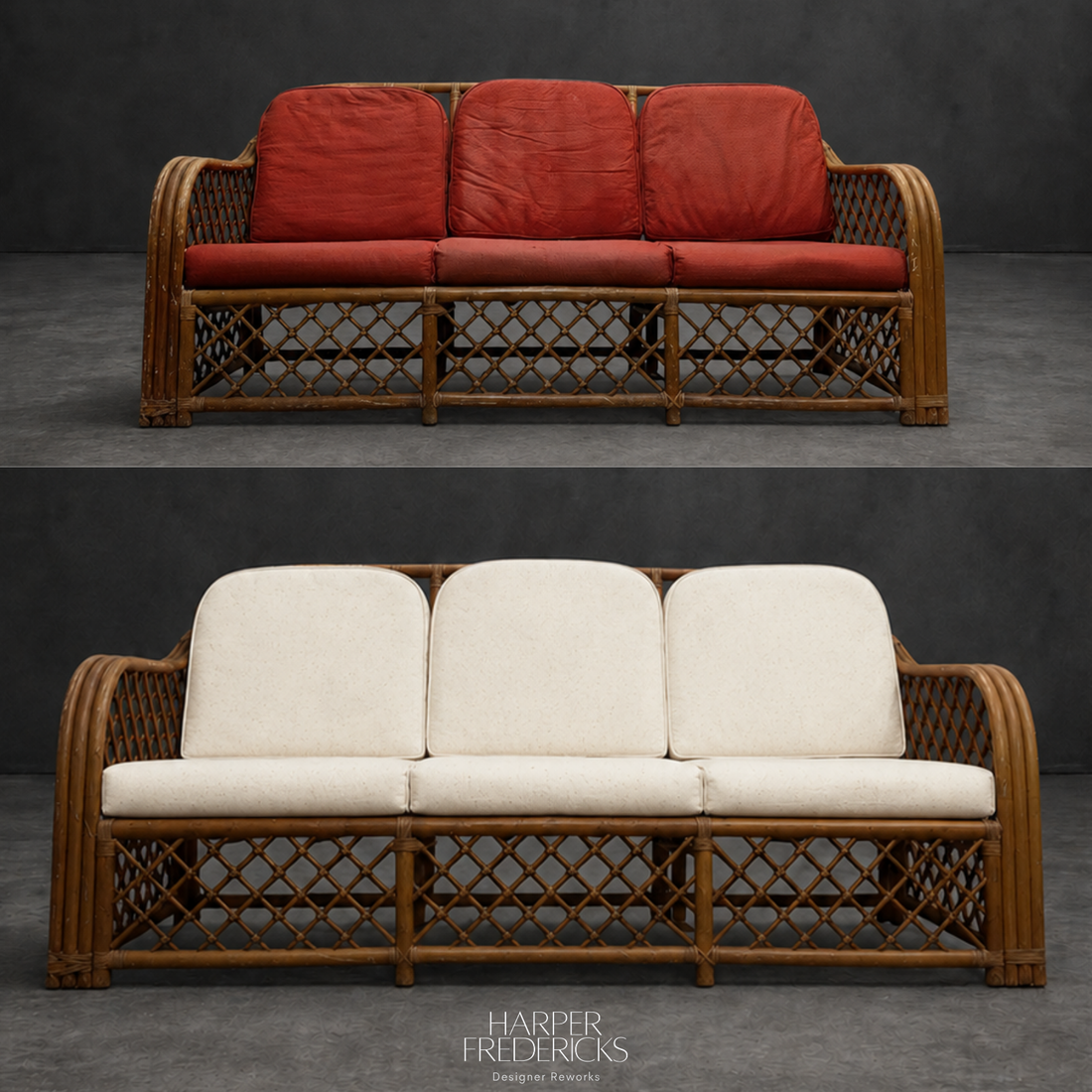 Vintage Three Piece Lattice Cane Lounge Suite