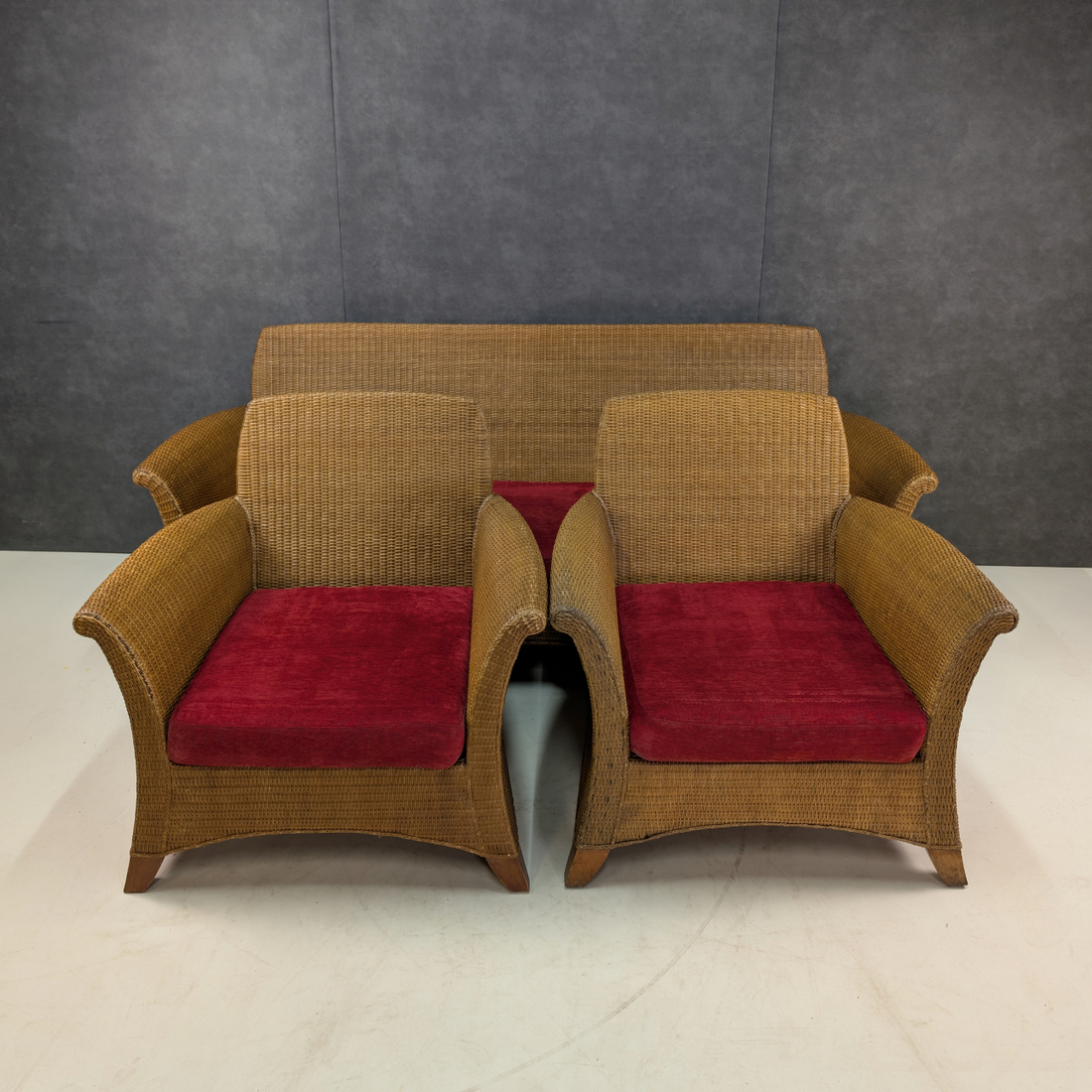 Vintage 1980s Rattan Three Piece Lounge Suite