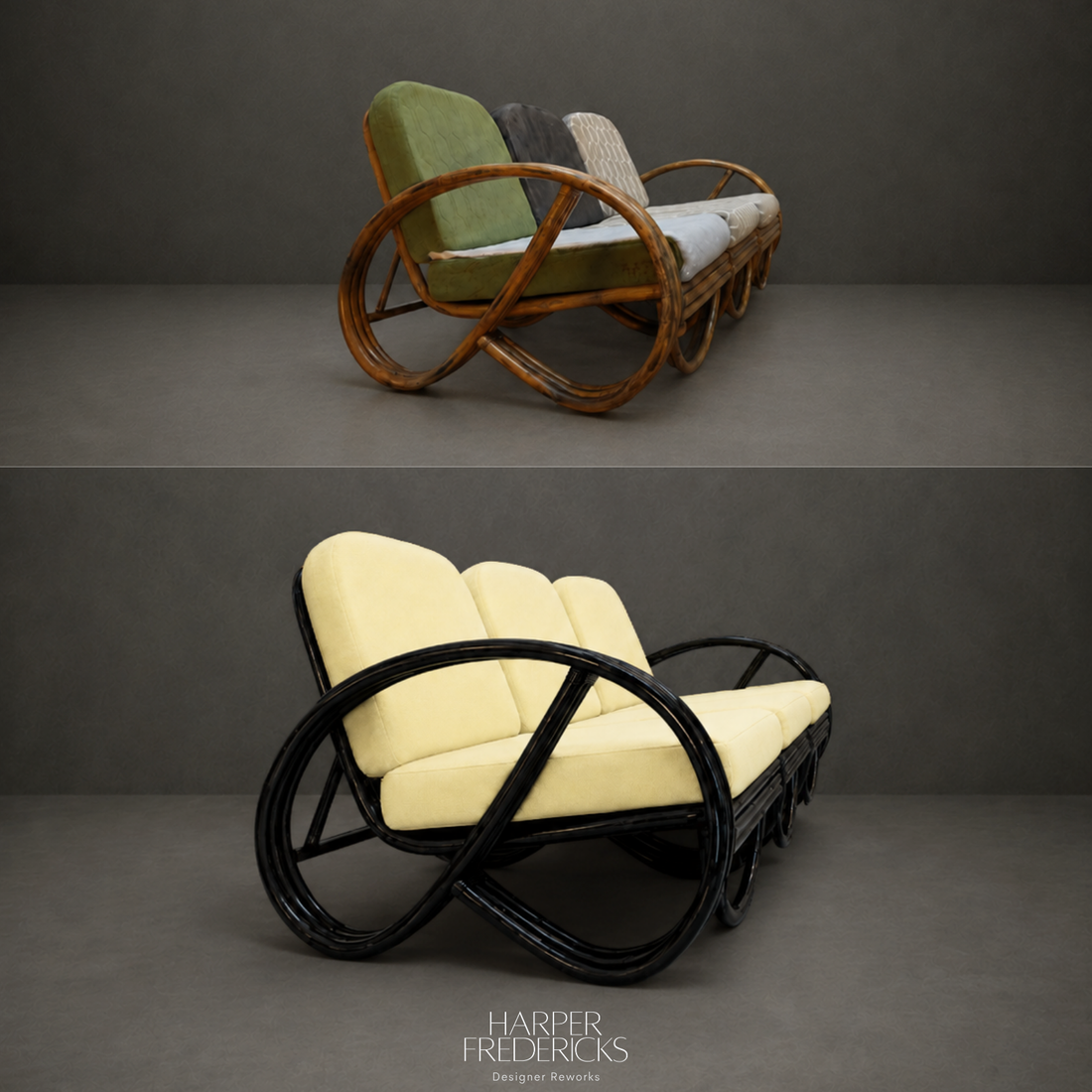 Three Seat Pretzel Cane Lounge Circa 1945