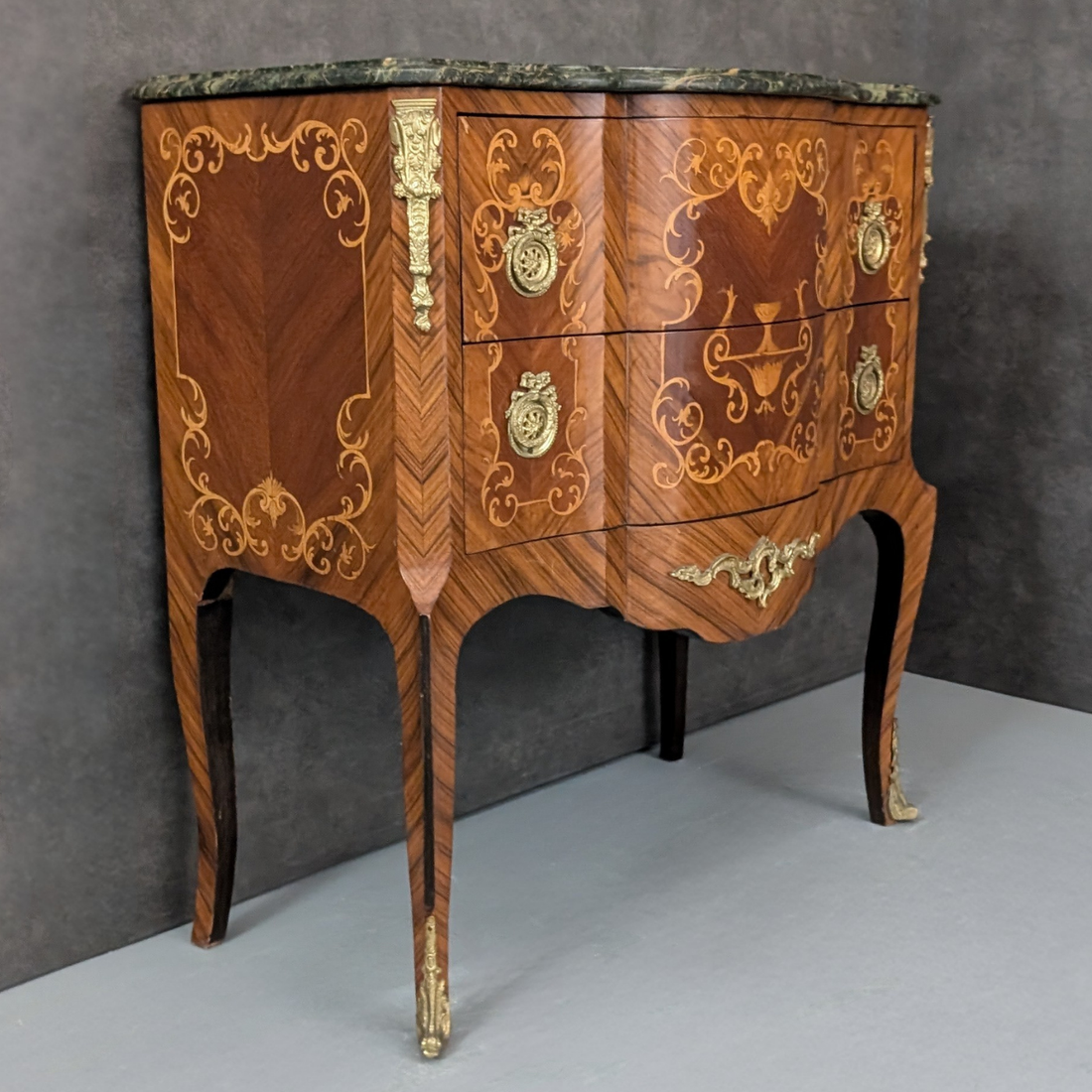 Circa 1930 French Louis XV Style Commode with Green Marble Top
