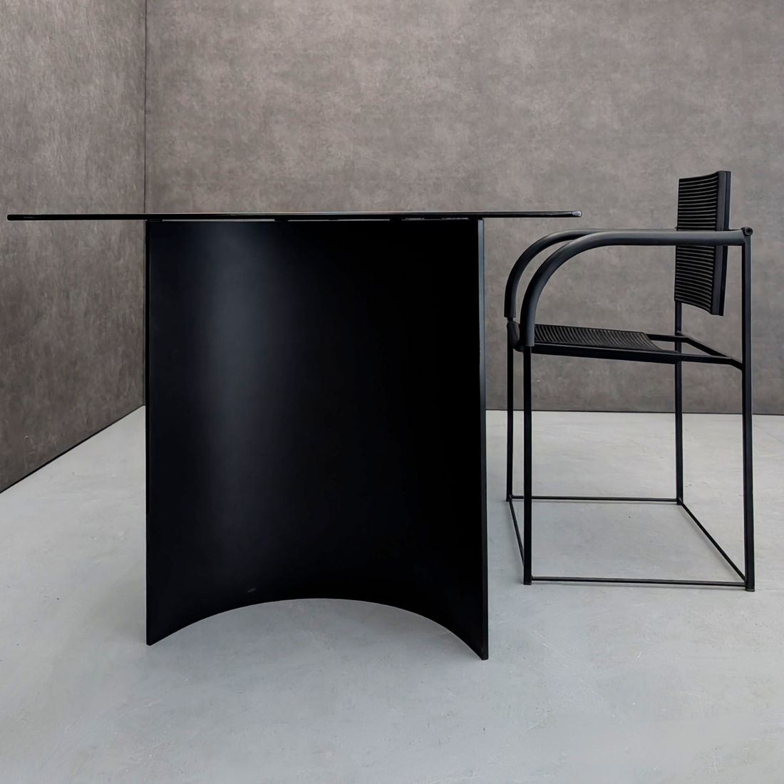 1980s Comoda Chair by Maurizio Peregalli for Zeus Noto with Black Glass Pedestal Desk/Table