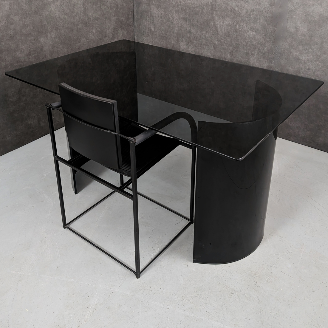 1980s Comoda Chair by Maurizio Peregalli for Zeus Noto with Black Glass Pedestal Desk/Table